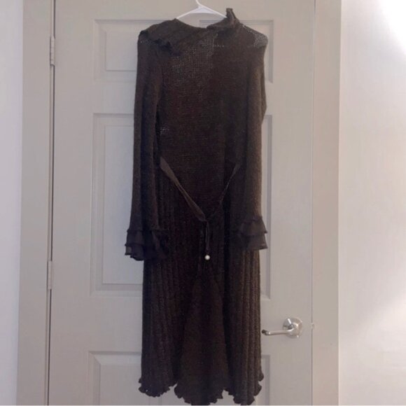 🎄Vintage Zone Bleue Brown Crochet Knit Long Sleeve Duster Cardigan Cozy Jacket - Picture 8 of 10